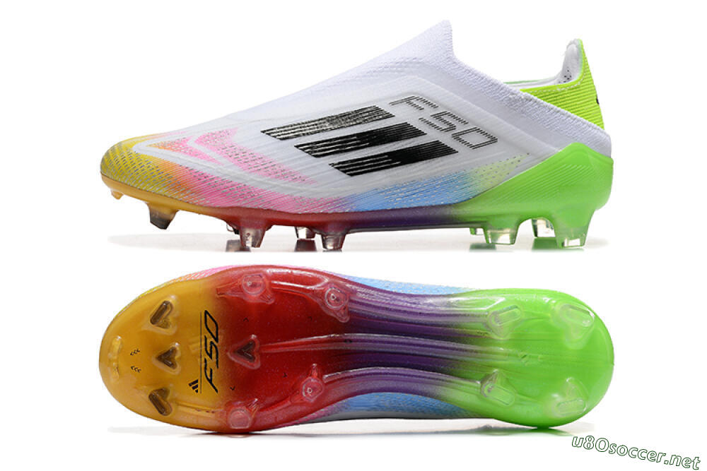 Men's Adidas F50 Elite Laceless FG Football Boots - White/Gold/Pink/Blue/Yellow 1