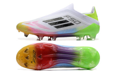 Men's Adidas F50 Elite Laceless FG Football Boots - White/Gold/Pink/Blue/Yellow