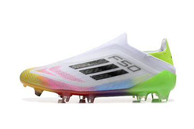 Men's Adidas F50 Elite Laceless FG Football Boots - White/Gold/Pink/Blue/Yellow