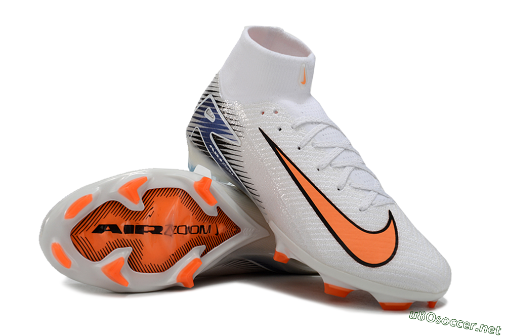 Unisex Nike Air Zoom Mercurial Superfly 10 Elite FG Football Boots - White/Orange/Blue 3