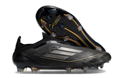 Men's Adidas F50 Elite Laceless FG Football Boots - Black/Silver/Gold