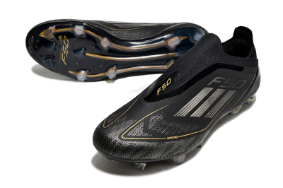 Men's Adidas F50 Elite Laceless FG Football Boots - Black/Silver/Gold