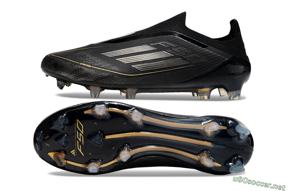 Men's Adidas F50 Elite Laceless FG Football Boots - Black/Silver/Gold 1