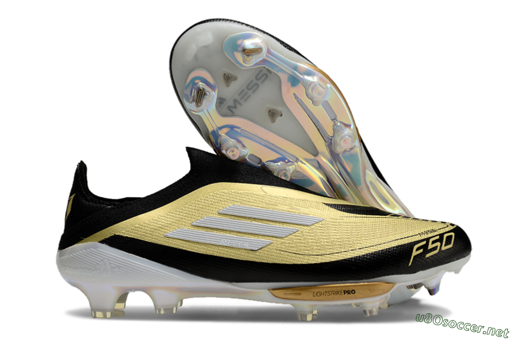 Men's Adidas F50+ Lightstrike Pro Laceless FG Football Boots - Gold/Black/White 2