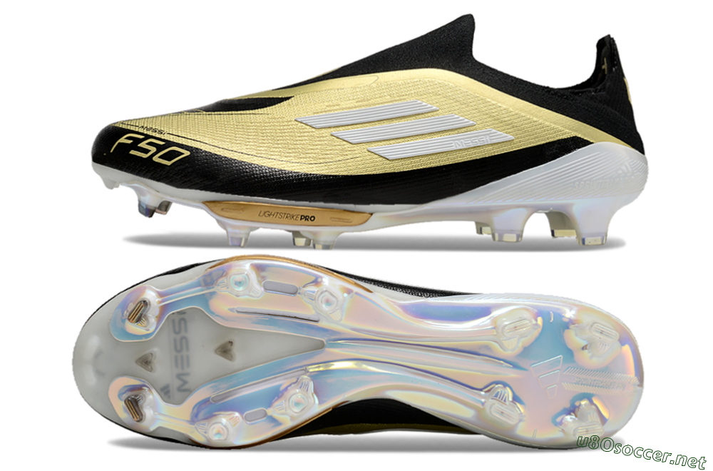 Men's Adidas F50+ Lightstrike Pro Laceless FG Football Boots - Gold/Black/White 1