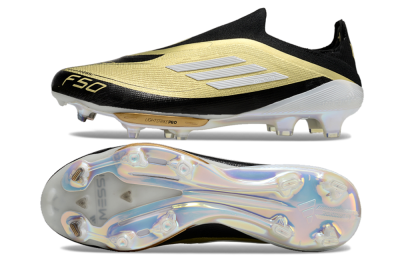 Men's Adidas F50+ Lightstrike Pro Laceless FG Football Boots - Gold/Black/White