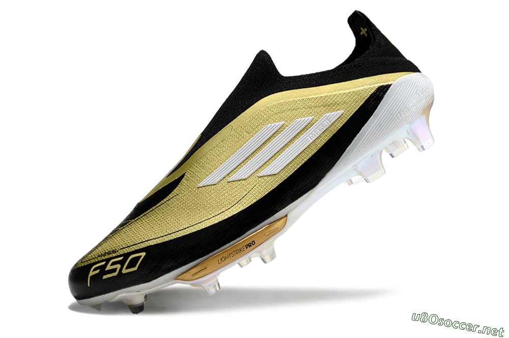 Men's Adidas F50+ Lightstrike Pro Laceless FG Football Boots - Gold/Black/White 5