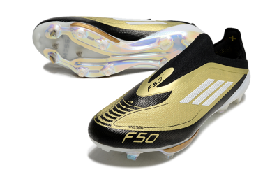 Men's Adidas F50+ Lightstrike Pro Laceless FG Football Boots - Gold/Black/White