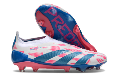Men's Adidas Predator Elite 24 Laceless FG Football Boots - White/Pink/Blue