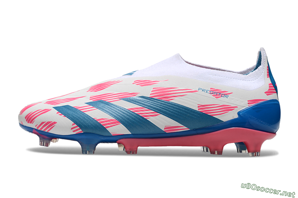 Men's Adidas Predator Elite 24 Laceless FG Football Boots - White/Pink/Blue 0