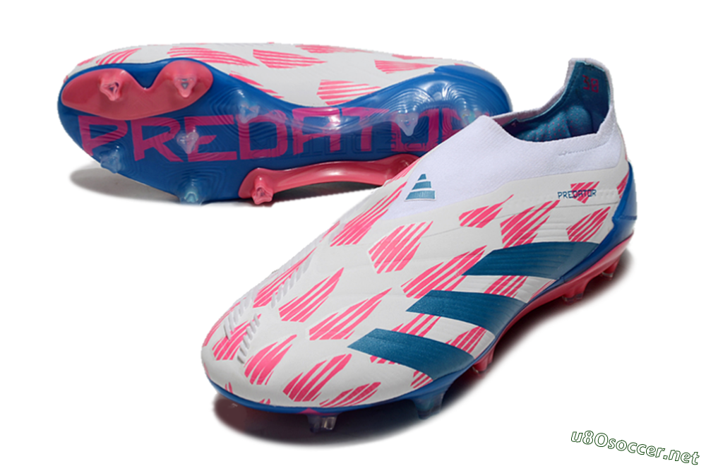 Men's Adidas Predator Elite 24 Laceless FG Football Boots - White/Pink/Blue 3
