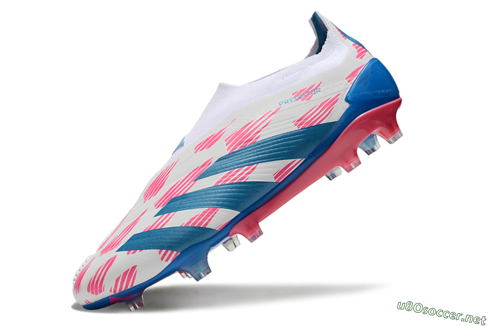 Men's Adidas Predator Elite 24 Laceless FG Football Boots - White/Pink/Blue 5