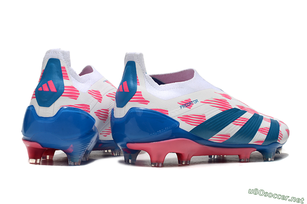 Men's Adidas Predator Elite 24 Laceless FG Football Boots - White/Pink/Blue 6