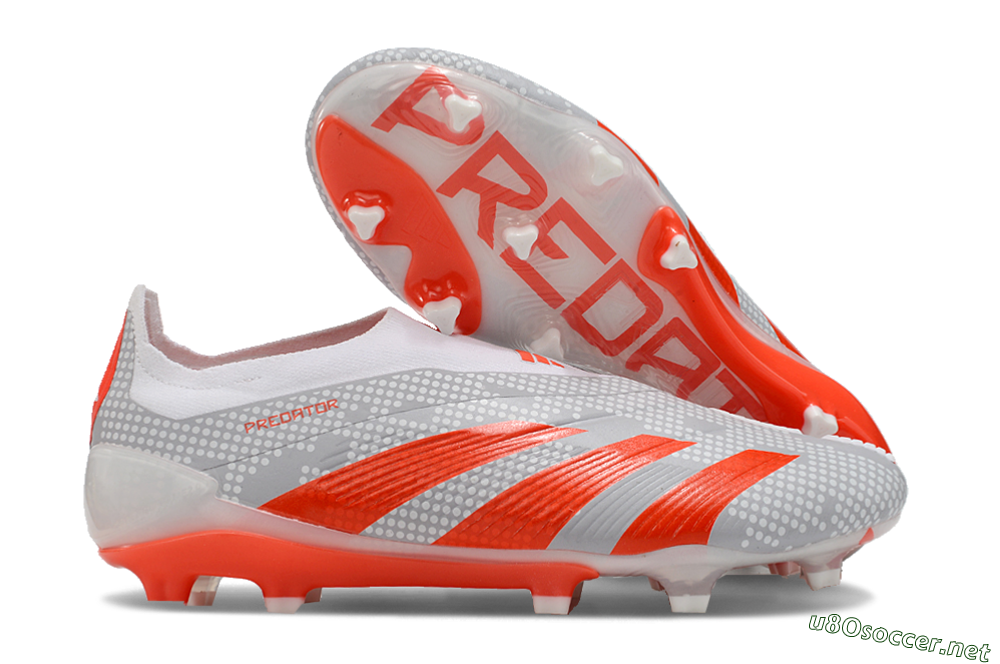 Men's Adidas Predator Elite 24 Laceless FG Football Boots - Grey/Red/White 2