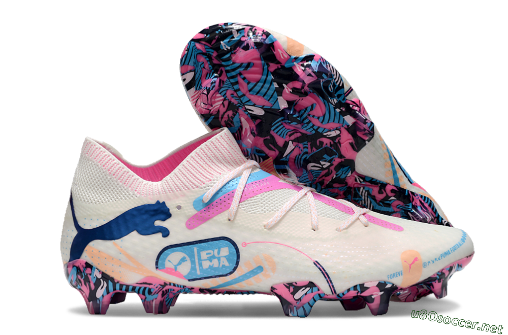 Men's Puma Future Ultimate FG Football Boots - White/Pink/Blue 2
