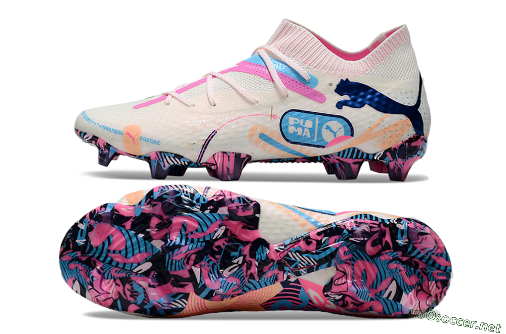 Men's Puma Future Ultimate FG Football Boots - White/Pink/Blue 1