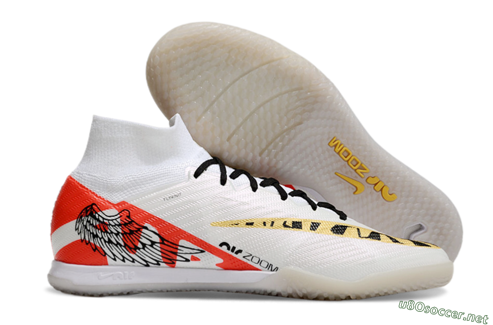 Men's Nike Air Zoom Mercurial Superfly 9 Elite IC Football Shoes - White/Gold/Red 2