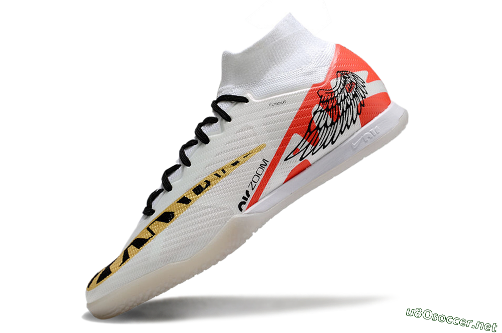 Men's Nike Air Zoom Mercurial Superfly 9 Elite IC Football Shoes - White/Gold/Red 5