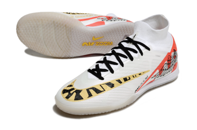 Men's Nike Air Zoom Mercurial Superfly 9 Elite IC Football Shoes - White/Gold/Red