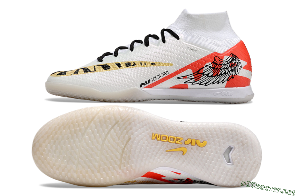 Men's Nike Air Zoom Mercurial Superfly 9 Elite IC Football Shoes - White/Gold/Red 1