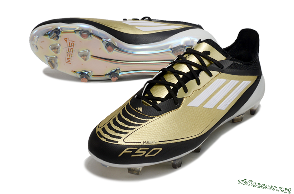 Men's Adidas F50 Adizero Messi FG Football Boots - Gold/White/Black 3