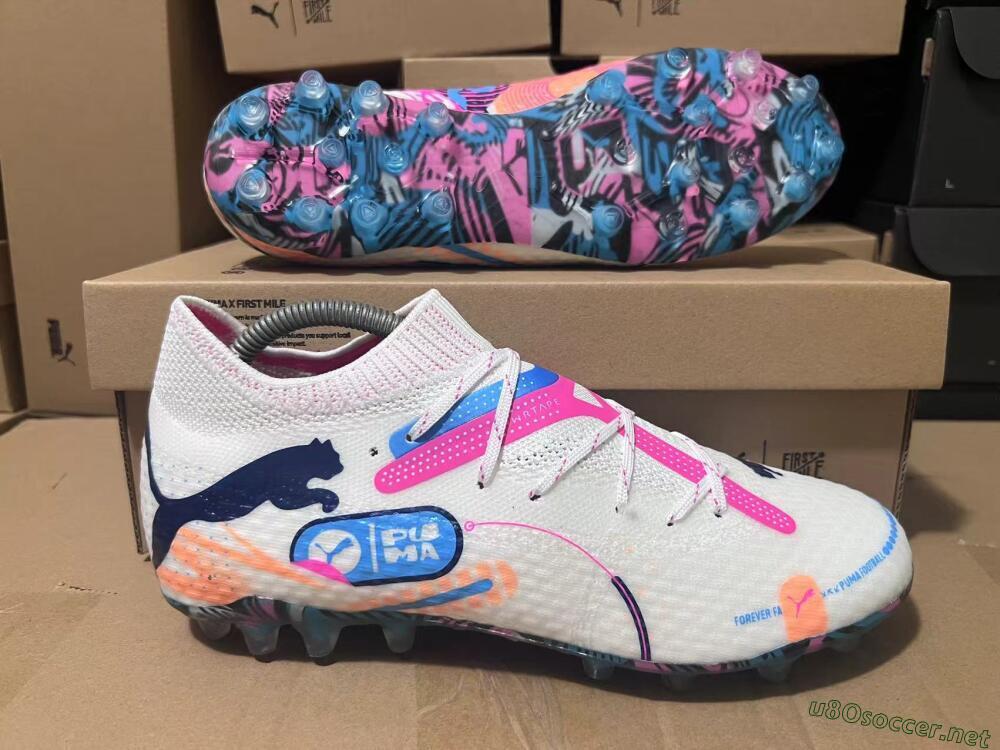 Men's Puma Future Ultimate FG Football Boots - White/Pink/Blue