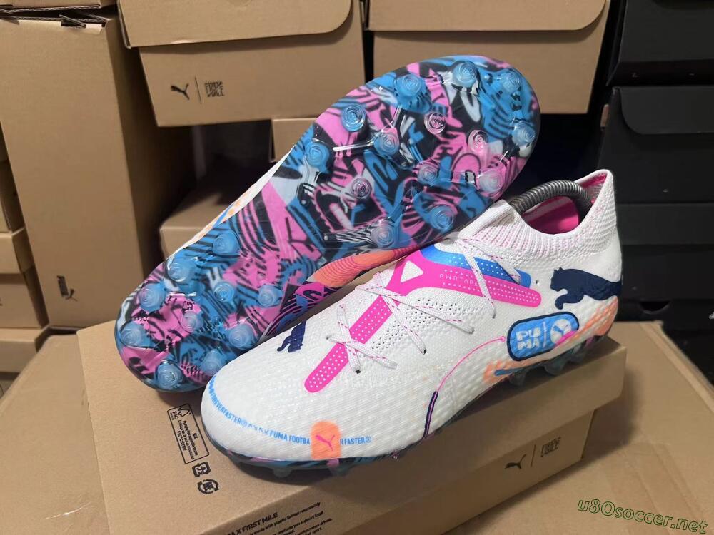 Men's Puma Future Ultimate FG Football Boots - White/Pink/Blue