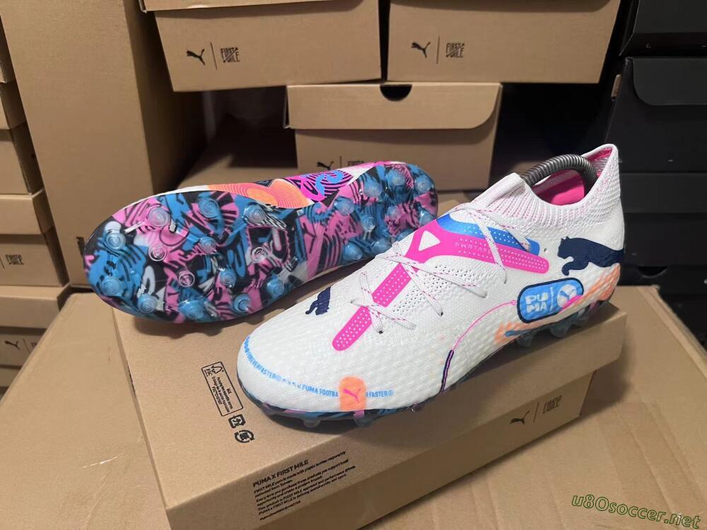 Men's Puma Future Ultimate FG Football Boots - White/Pink/Blue