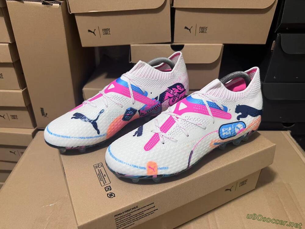 Men's Puma Future Ultimate FG Football Boots - White/Pink/Blue
