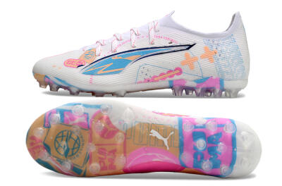 Men's Puma Ultra 5 Ultimate MG Football Boots - White/Blue/Pink