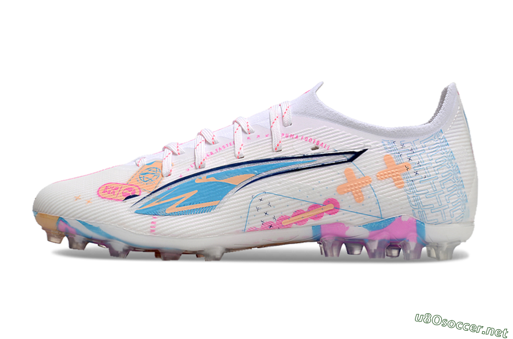 Men's Puma Ultra 5 Ultimate MG Football Boots - White/Blue/Pink 2