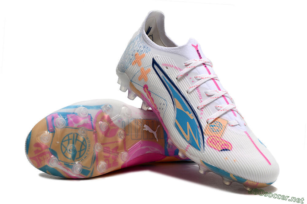 Men's Puma Ultra 5 Ultimate MG Football Boots - White/Blue/Pink 0