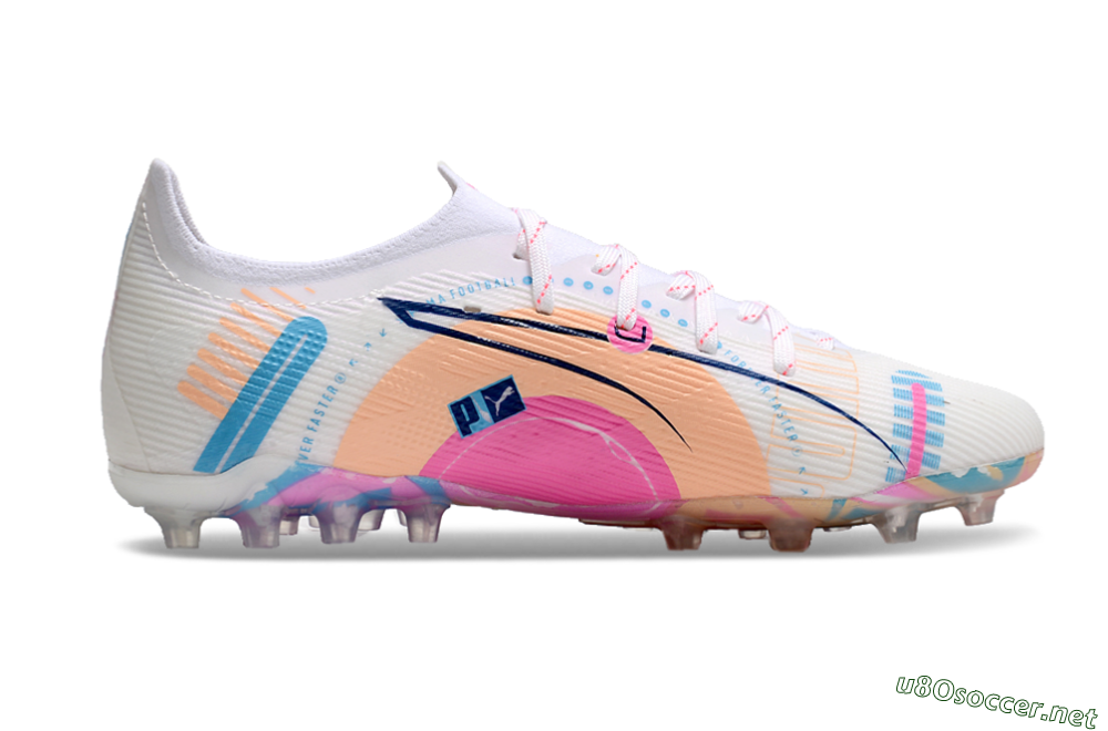 Men's Puma Ultra 5 Ultimate MG Football Boots - White/Blue/Pink 6