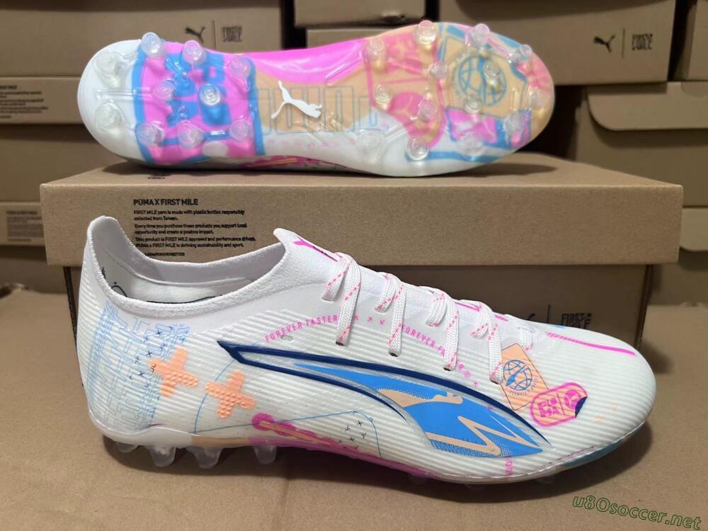 Men's Puma Ultra 5 Ultimate MG Football Boots - White/Blue/Pink