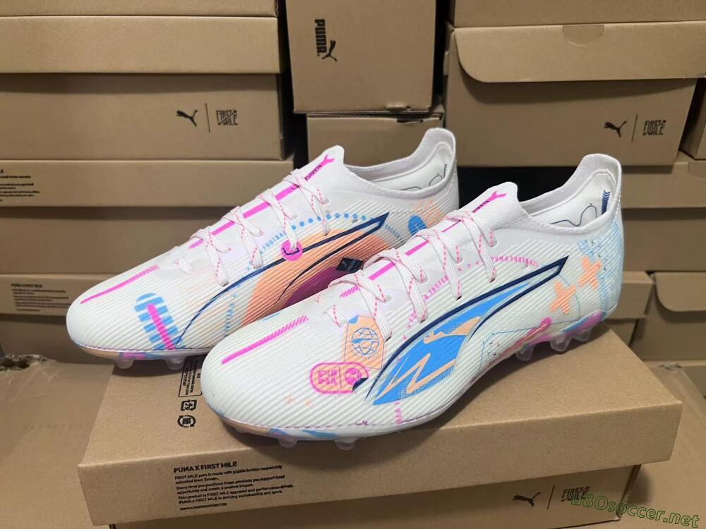 Men's Puma Ultra 5 Ultimate MG Football Boots - White/Blue/Pink