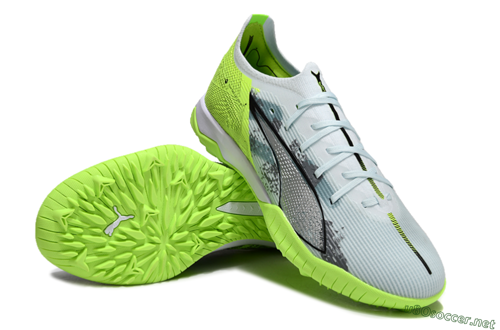 Men's Puma Ultra 5 Ultimate TF Football Shoes - Grey/Green/Black 3