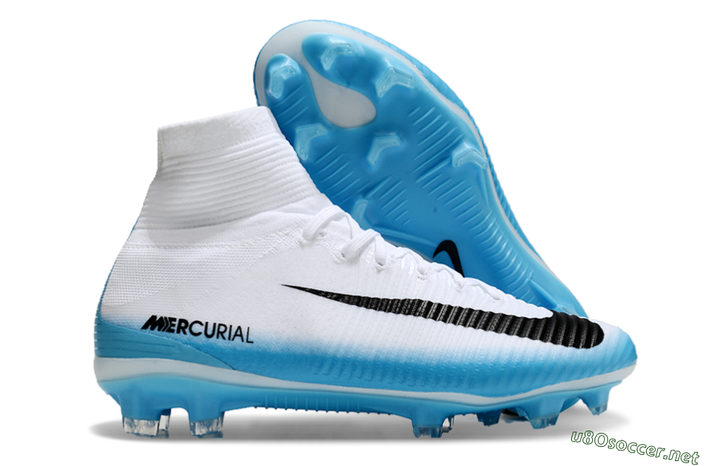 Men's Nike Zoom Mercurial Superfly 5 Elite FG Football Boots - White/Black/Blue 2