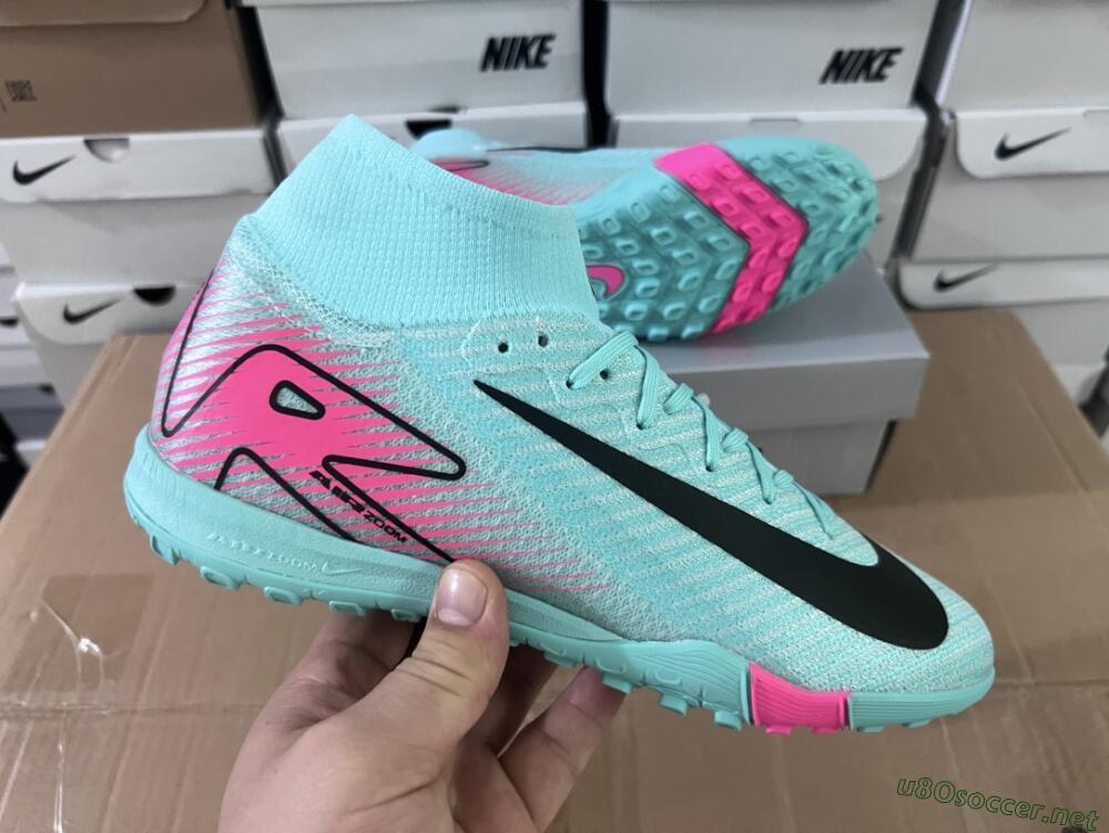 Unisex Nike Air Zoom Mercurial Superfly 10 Elite TF Football Shoes - Green/Pink/Black