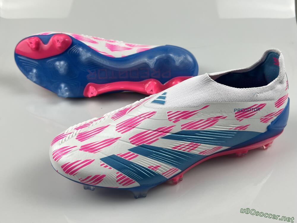 Men's Adidas Predator Elite 24 Laceless FG Football Boots - White/Pink/Blue