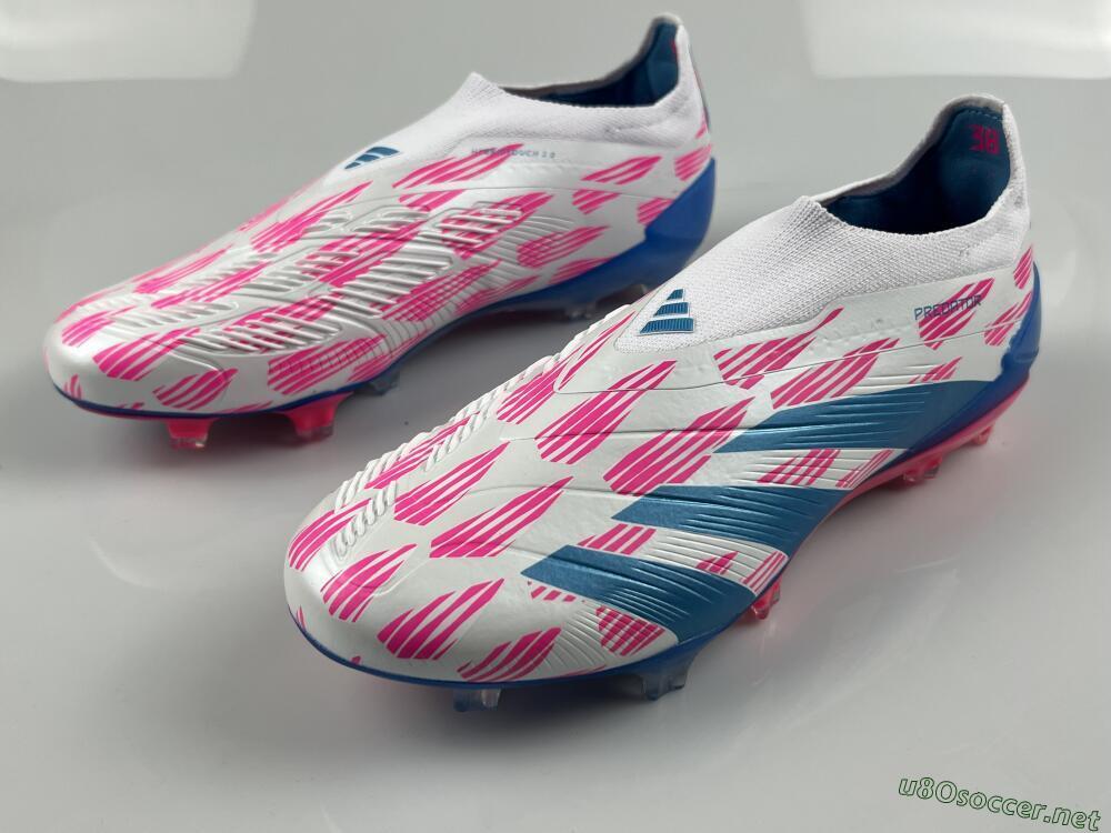 Men's Adidas Predator Elite 24 Laceless FG Football Boots - White/Pink/Blue