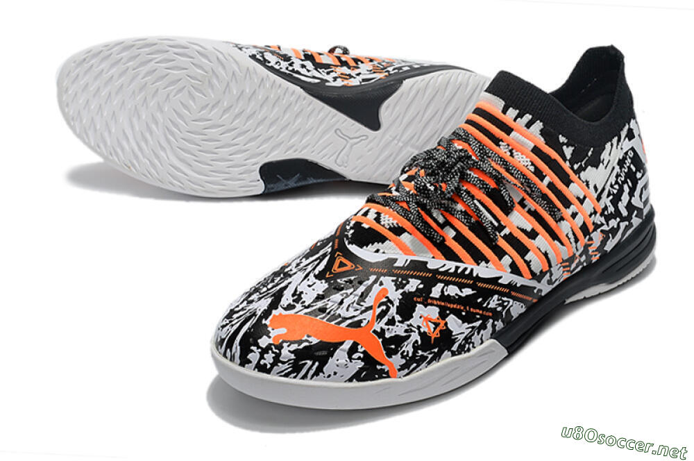 Men's Puma Future Z 1.3 Teazer IC Football Shoes - White/Black/Orange 3