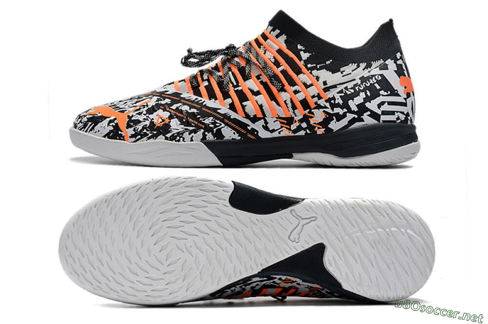 Men's Puma Future Z 1.3 Teazer IC Football Shoes - White/Black/Orange 1
