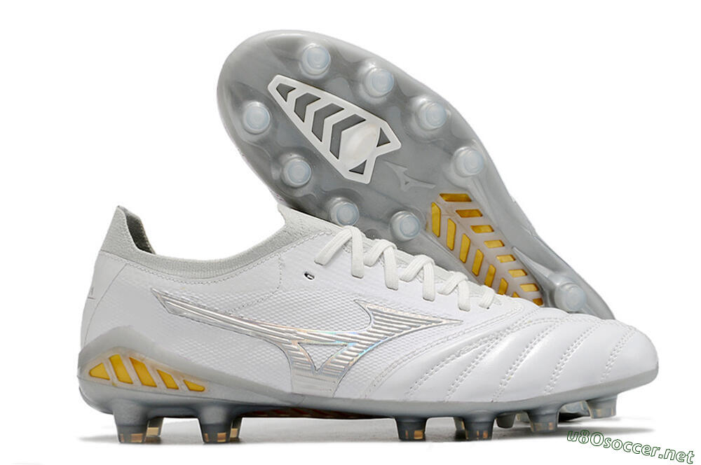 Men's Mizuno Morelia Neo 3 FG Football Boots - White/Silver/Yellow 2