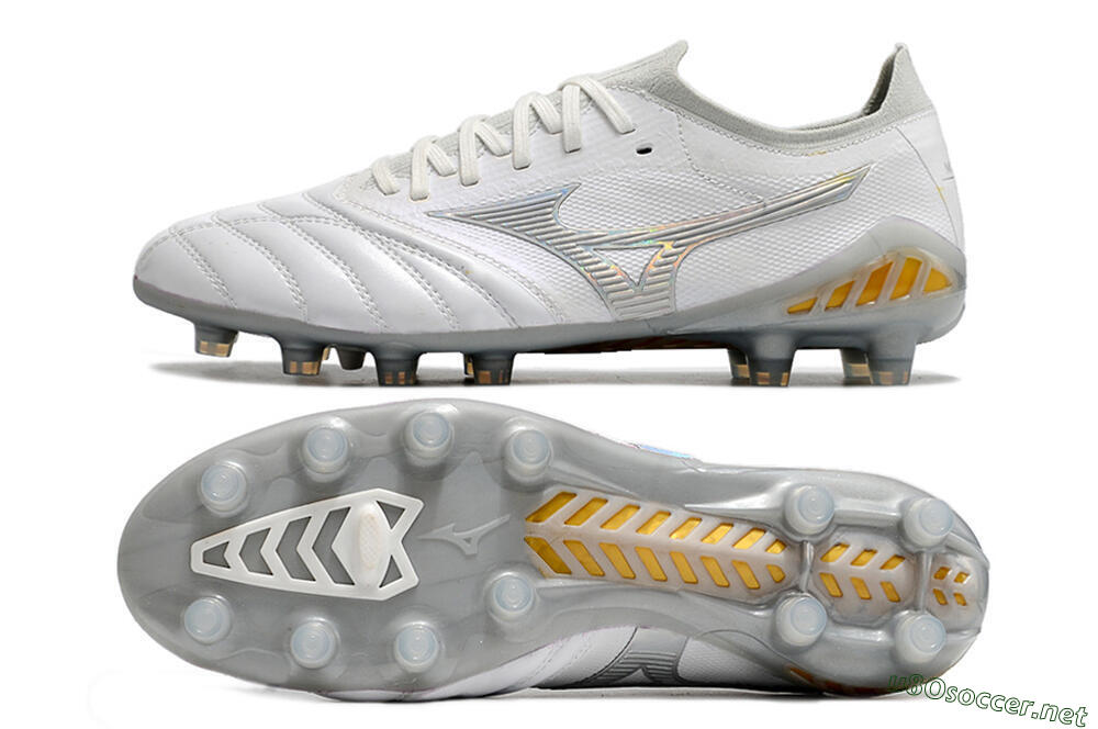 Men's Mizuno Morelia Neo 3 FG Football Boots - White/Silver/Yellow 1