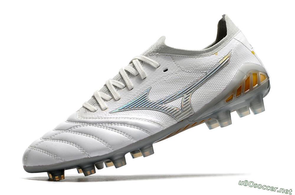 Men's Mizuno Morelia Neo 3 FG Football Boots - White/Silver/Yellow 5