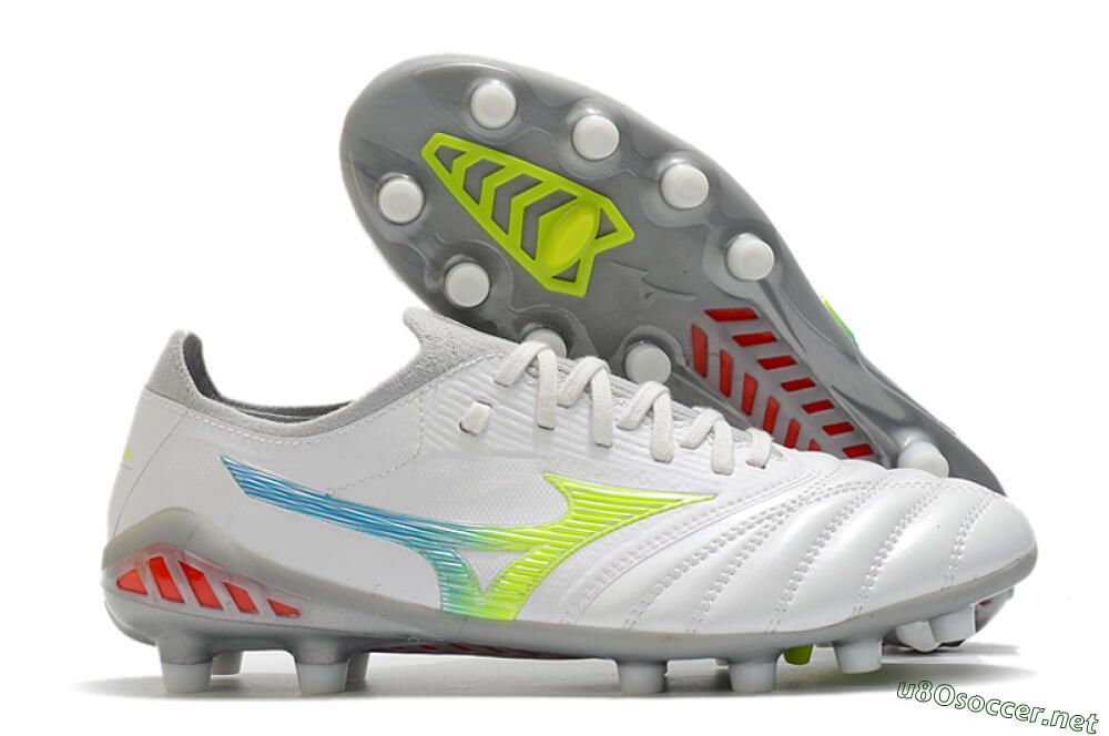 Men's Mizuno Morelia Neo 3 FG Football Boots - White/Rainbow/Silver 2