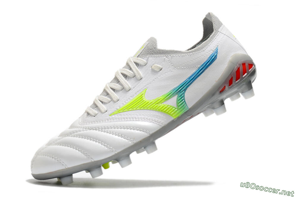 Men's Mizuno Morelia Neo 3 FG Football Boots - White/Rainbow/Silver 5