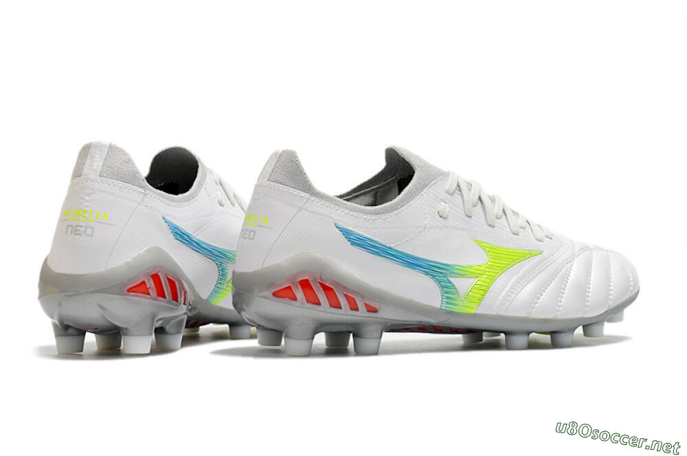 Men's Mizuno Morelia Neo 3 FG Football Boots - White/Rainbow/Silver 6