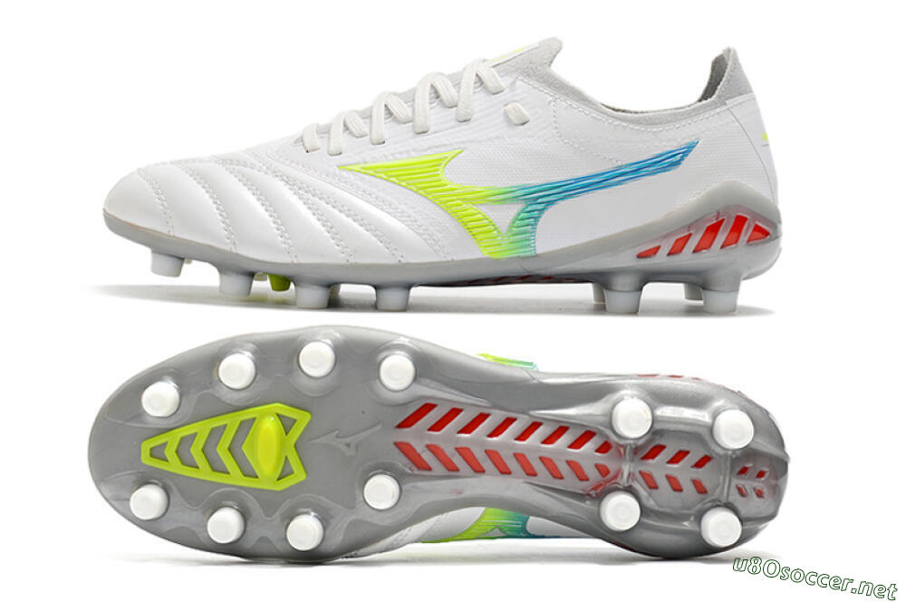 Men's Mizuno Morelia Neo 3 FG Football Boots - White/Rainbow/Silver 1