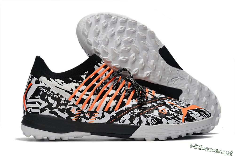 Men's Puma Future Z 1.3 Teazer TF Football Shoes - White/Black/Orange 2